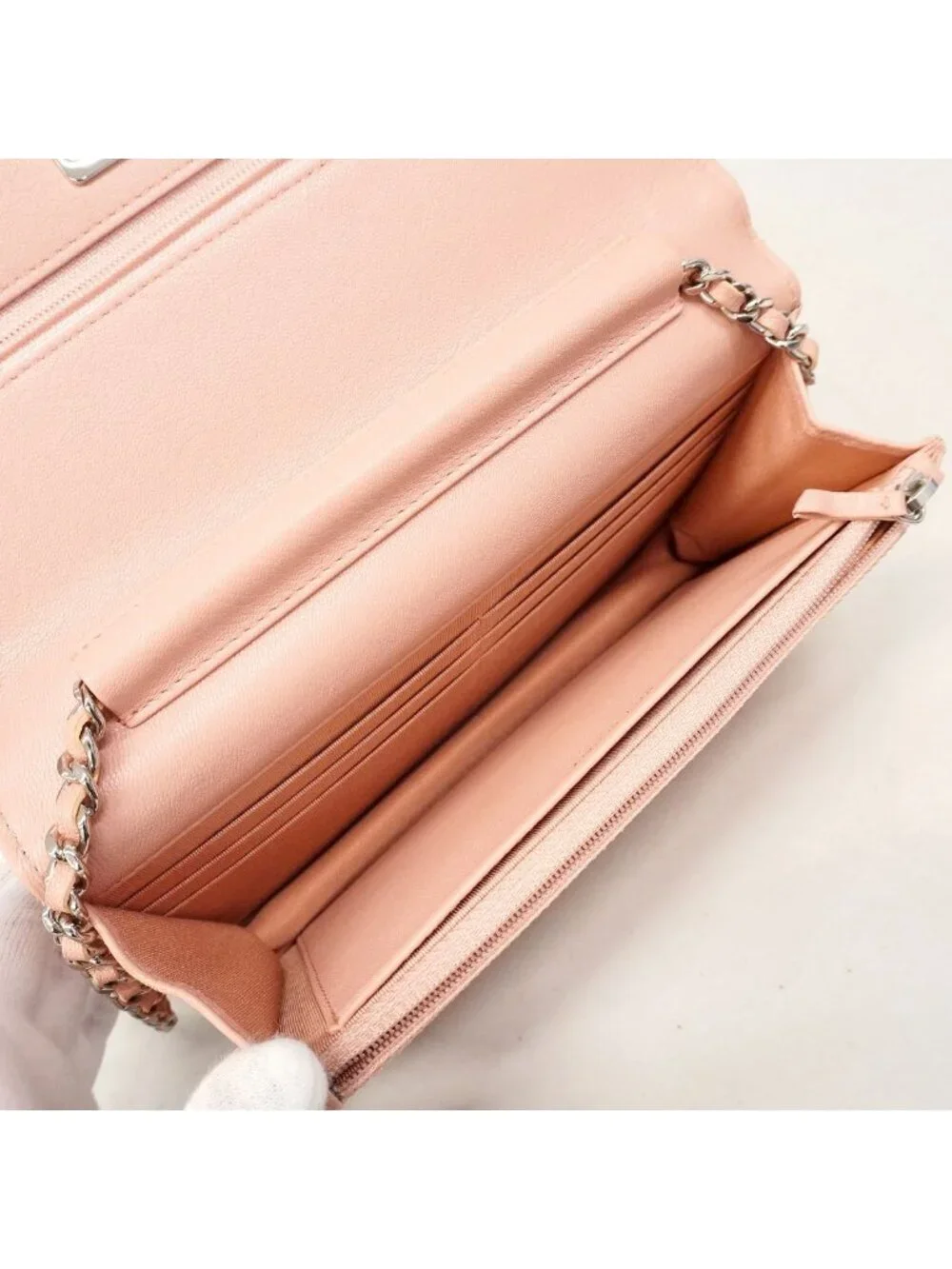 Chanel Shoulder Wallet Quilted Leather Pink Silver